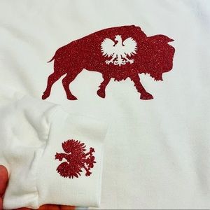 Dyngus day white sweatshirt with red glitter polish eagle buffalo